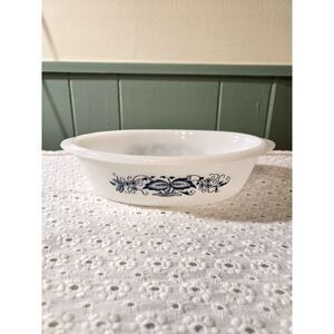 Vtg Glasbake Old Town Blue Onion Milk Glass Oval Casserole Dish New Without Tags